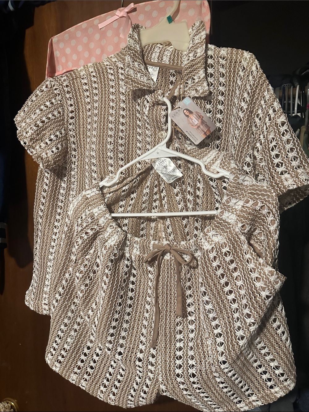Serra Brown and Cream Crochet-Style Girls Dress Set